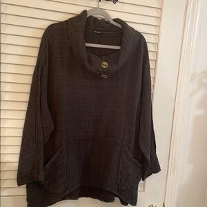 Grizas Moss Onque Button Cowl Neck Pullover Tunic